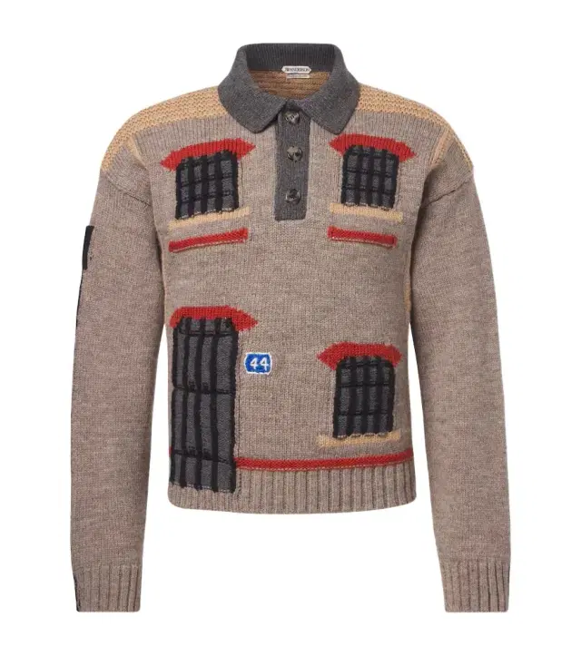 Embroidered wool polo sweater