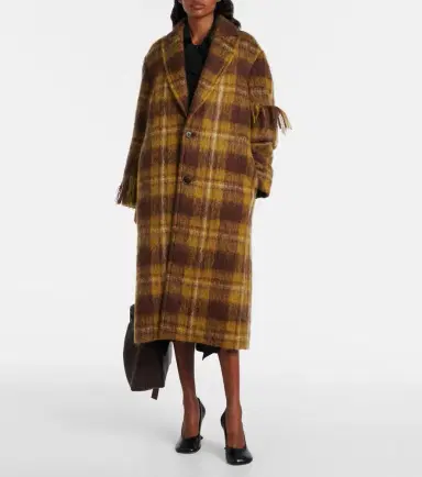 Loewe Checked fringed mohair and wool coat | Thumbnail 4