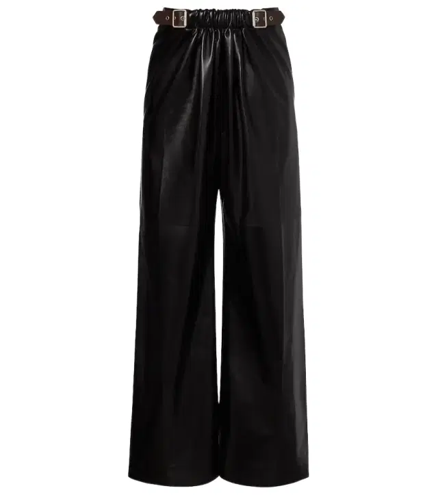 Gathered leather wide-leg pants