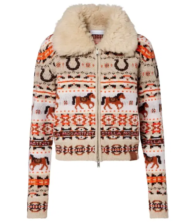 Stella McCartney Intarsia virgin wool zip-up cardigan
