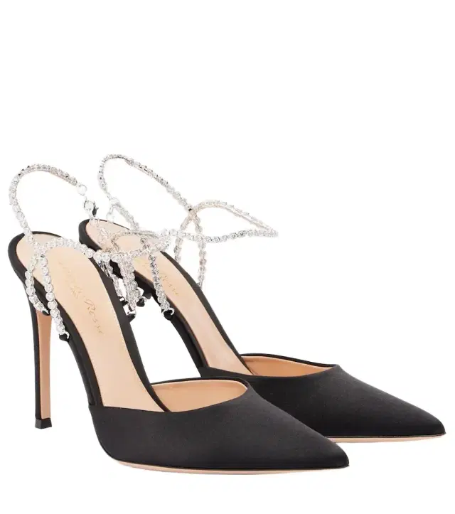 Crystal-embellished satin pumps