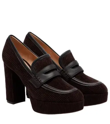 Gianvito Rossi Leather-trimmed corduroy loafer pumps | Thumbnail 1 Gianvito Rossi Leather-trimmed corduroy loafer pumps | Thumbnail 1