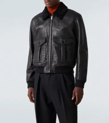 Saint Laurent Shearling-trimmed leather bomber jacket | Thumbnail 2 Saint Laurent Shearling-trimmed leather bomber jacket | Thumbnail 2