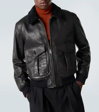 Saint Laurent Shearling-trimmed leather bomber jacket | Thumbnail 4 Saint Laurent Shearling-trimmed leather bomber jacket | Thumbnail 4