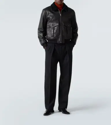 Saint Laurent Shearling-trimmed leather bomber jacket | Thumbnail 6 Saint Laurent Shearling-trimmed leather bomber jacket | Thumbnail 6