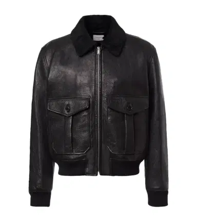 Saint Laurent Shearling-trimmed leather bomber jacket | Thumbnail 1 Saint Laurent Shearling-trimmed leather bomber jacket | Thumbnail 1