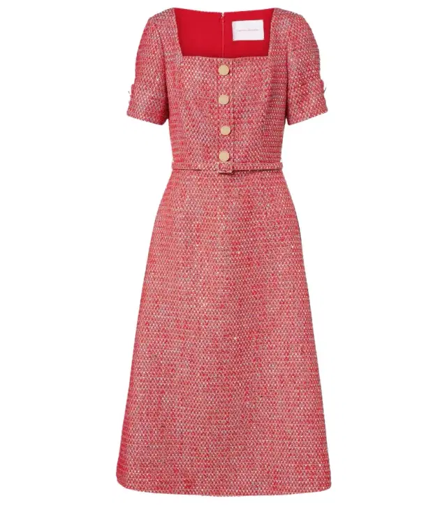 Carolina Herrera Cotton-blend lamé tweed midi dress