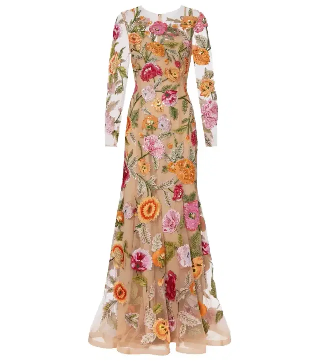 Embroidered floral tulle gown