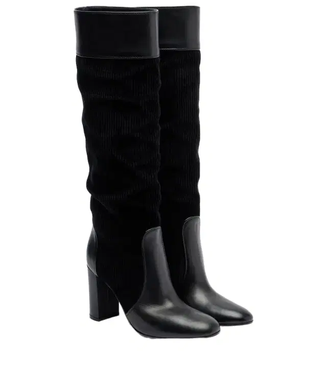 Gianvito Rossi Sheffield leather and corduroy knee-high boots
