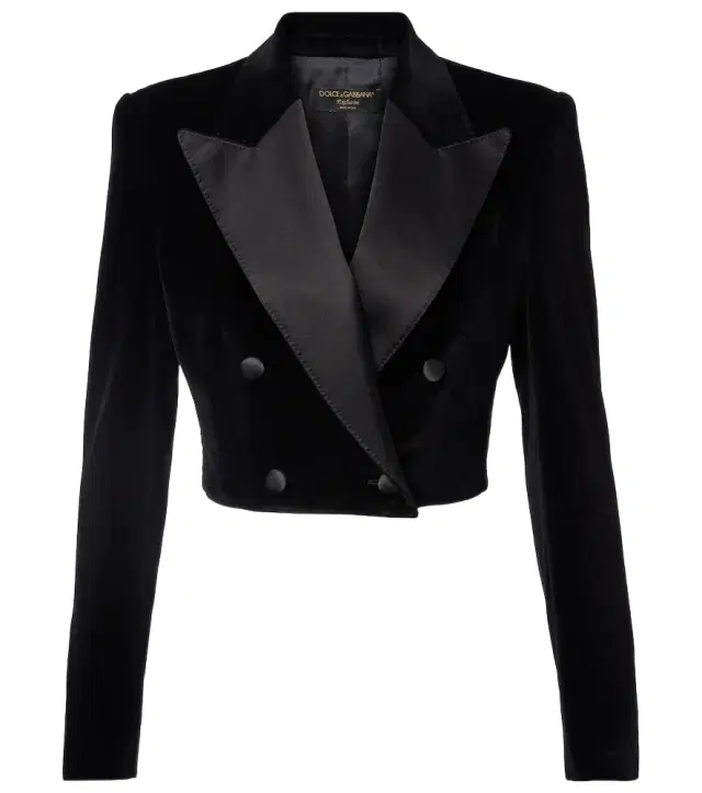 Cropped cotton-blend velvet blazer