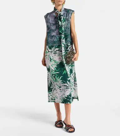 Dries Van Noten Printed tie-neck midi dress | Thumbnail 4