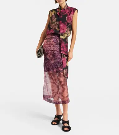 Dries Van Noten Layered printed silk-blend midi skirt | Thumbnail 5
