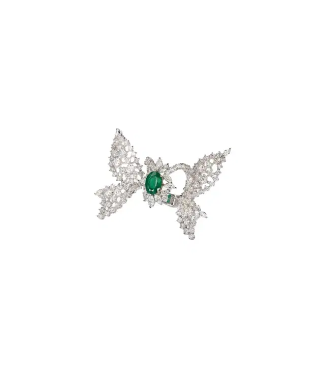 Yeprem Reign Supreme 18kt white gold ring with diamonds and emerald