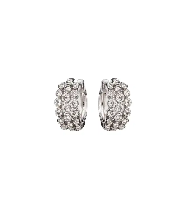 Three Row 18kt white gold huggie earrings with diamonds