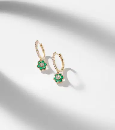 Anita Ko Flora 18kt gold huggie earrings with diamonds and emeralds | Thumbnail 5