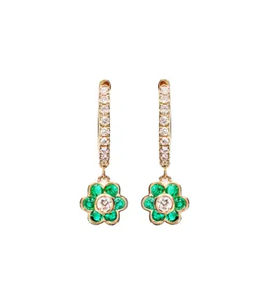 Anita Ko Flora 18kt gold huggie earrings with diamonds and emeralds | Thumbnail 1