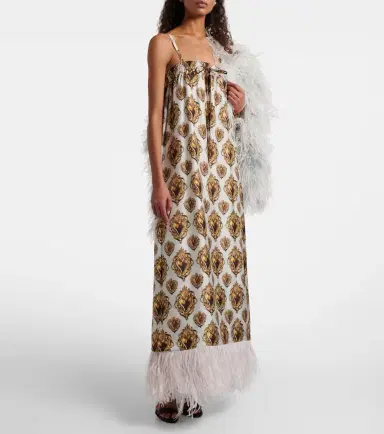 Dolce & Gabbana Feather-trimmed printed silk maxi dress | Thumbnail 2 Dolce & Gabbana Feather-trimmed printed silk maxi dress | Thumbnail 2
