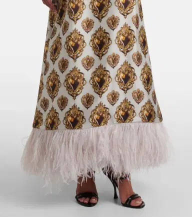 Dolce & Gabbana Feather-trimmed printed silk maxi dress | Thumbnail 3 Dolce & Gabbana Feather-trimmed printed silk maxi dress | Thumbnail 3