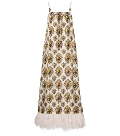 Dolce & Gabbana Feather-trimmed printed silk maxi dress | Thumbnail 1 Dolce & Gabbana Feather-trimmed printed silk maxi dress | Thumbnail 1