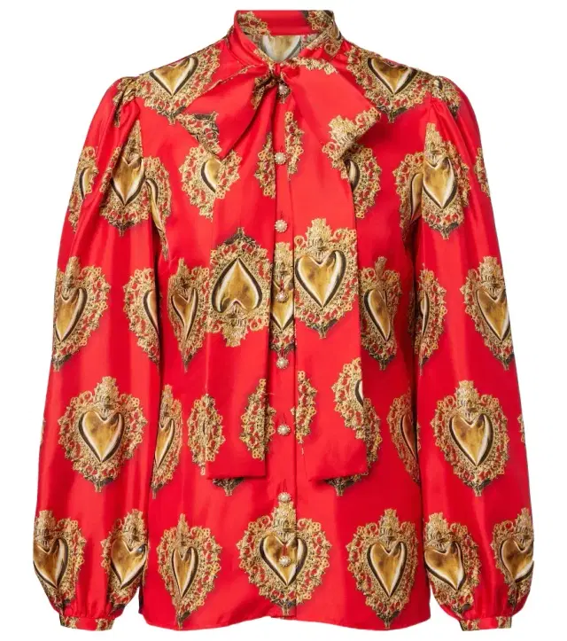 Dolce & Gabbana Printed tie-neck silk blouse