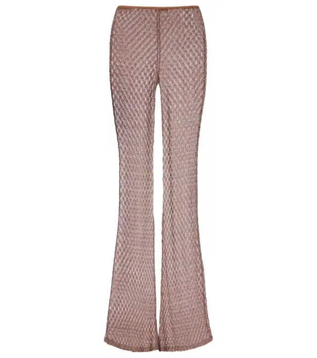 Open-knit lamé flared pants