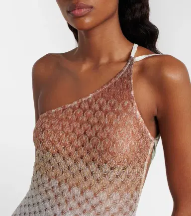 Missoni Open-knit one-shoulder lamé beach cover-up | Thumbnail 3