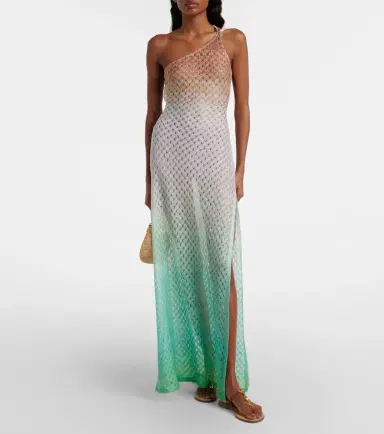Missoni Open-knit one-shoulder lamé beach cover-up | Thumbnail 6