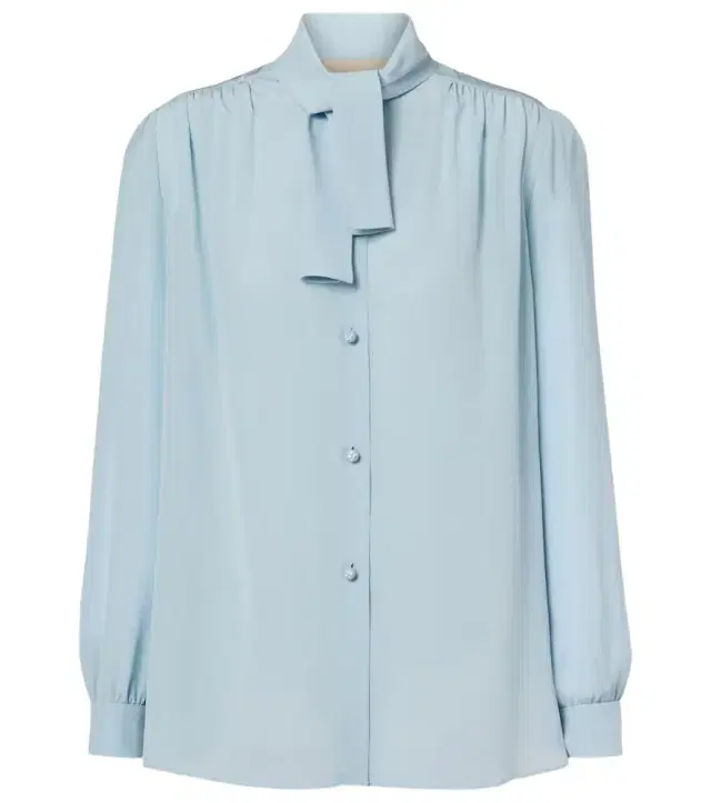 Tie-neck silk crêpe de chine shirt