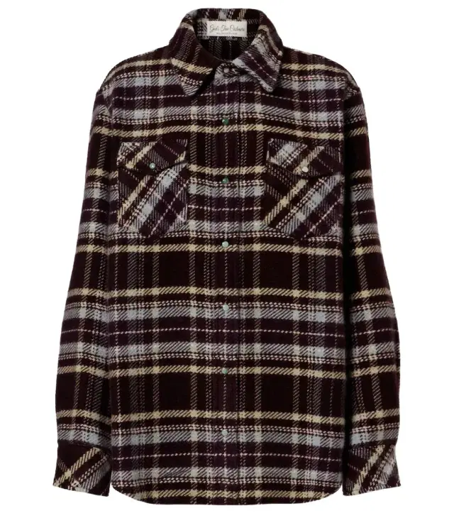 God's True Cashmere Plaid cashmere shirt with emeralds