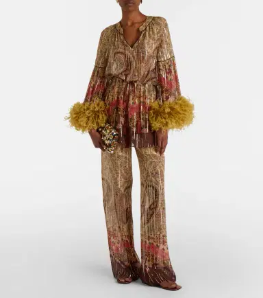 Valentino Paisley feather-trimmed silk-blend blouse | Thumbnail 2 Valentino Paisley feather-trimmed silk-blend blouse | Thumbnail 2