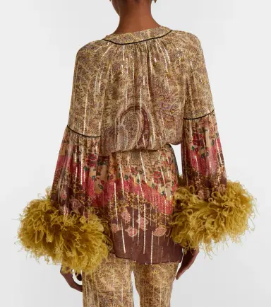 Valentino Paisley feather-trimmed silk-blend blouse | Thumbnail 4 Valentino Paisley feather-trimmed silk-blend blouse | Thumbnail 4