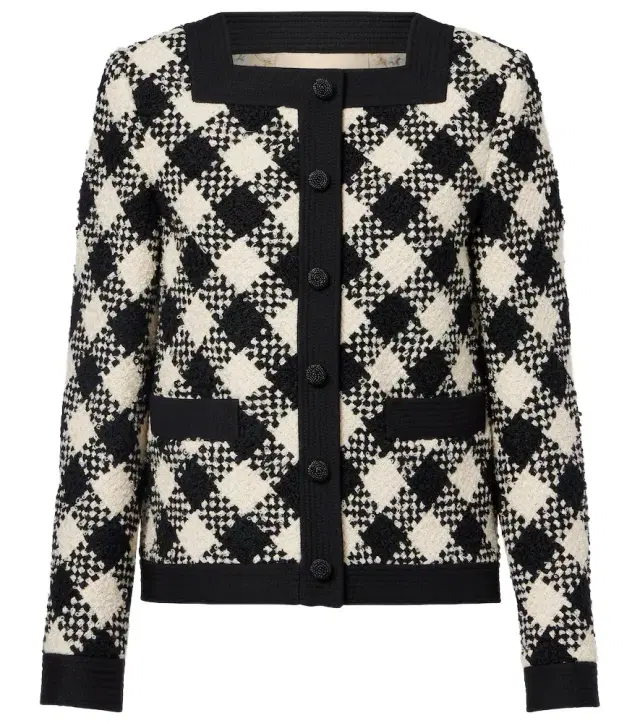 Checked ruffled tweed jacket