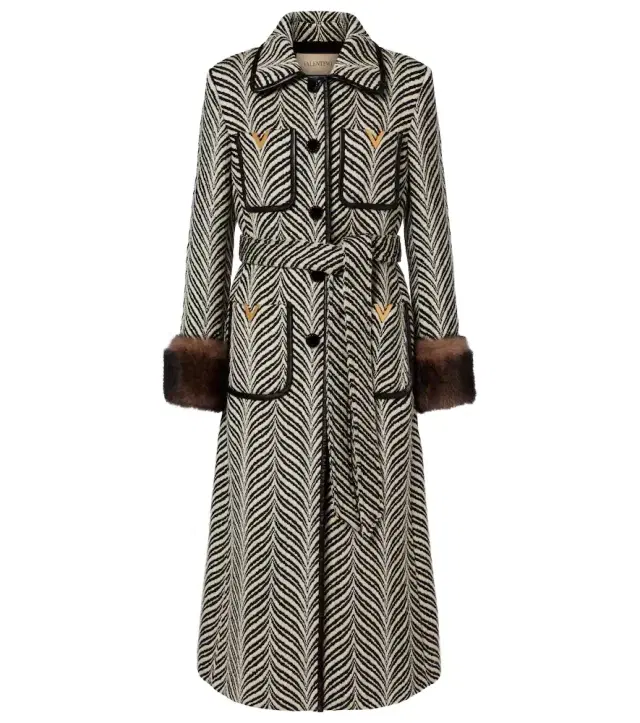 VGold shearling-trimmed wool-blend coat
