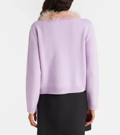 Valentino Feather-trimmed virgin wool cardigan | Thumbnail 3 Valentino Feather-trimmed virgin wool cardigan | Thumbnail 3