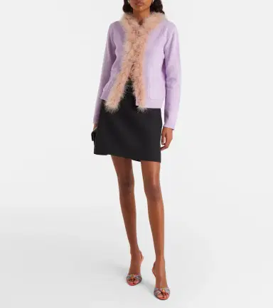 Valentino Feather-trimmed virgin wool cardigan | Thumbnail 5 Valentino Feather-trimmed virgin wool cardigan | Thumbnail 5