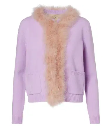 Valentino Feather-trimmed virgin wool cardigan | Thumbnail 1 Valentino Feather-trimmed virgin wool cardigan | Thumbnail 1