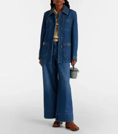 Valentino Leather-trimmed wide-leg jeans | Thumbnail 2 Valentino Leather-trimmed wide-leg jeans | Thumbnail 2