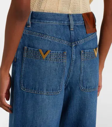Valentino Leather-trimmed wide-leg jeans | Thumbnail 3 Valentino Leather-trimmed wide-leg jeans | Thumbnail 3