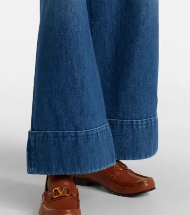 Valentino Leather-trimmed wide-leg jeans | Thumbnail 5 Valentino Leather-trimmed wide-leg jeans | Thumbnail 5