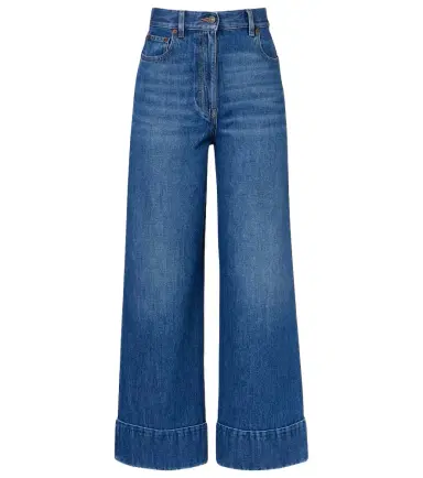 Valentino Leather-trimmed wide-leg jeans | Thumbnail 1 Valentino Leather-trimmed wide-leg jeans | Thumbnail 1