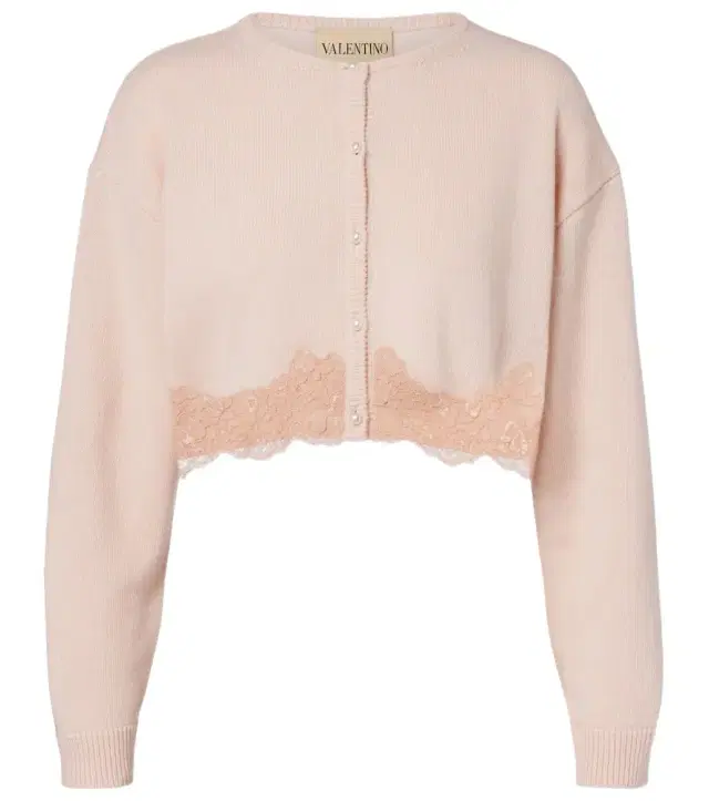 Valentino Lace-trimmed cropped virgin wool cardigan