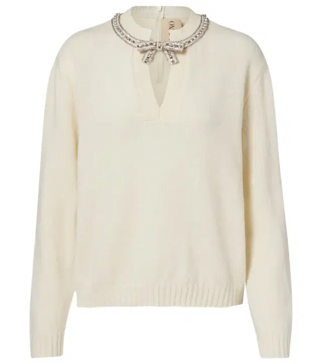 Valentino Embellished bow-detail virgin wool sweater