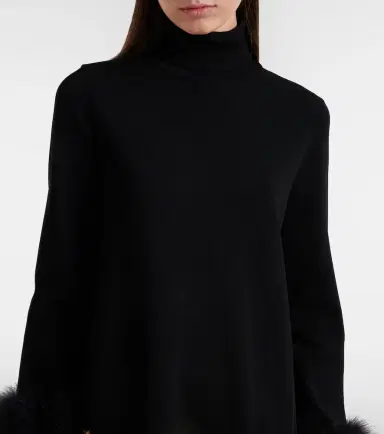 Valentino VLogo feather-trimmed turtleneck minidress | Thumbnail 3 Valentino VLogo feather-trimmed turtleneck minidress | Thumbnail 3