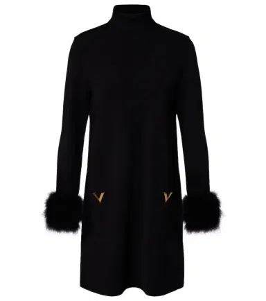Valentino VLogo feather-trimmed turtleneck minidress | Thumbnail 1 Valentino VLogo feather-trimmed turtleneck minidress | Thumbnail 1