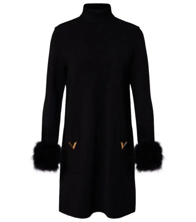 Valentino VLogo feather-trimmed turtleneck minidress