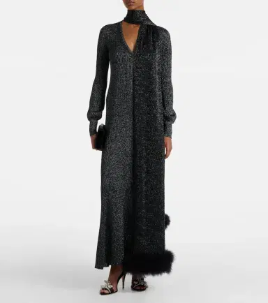 Valentino Feather-trimmed lamé maxi dress | Thumbnail 3 Valentino Feather-trimmed lamé maxi dress | Thumbnail 3