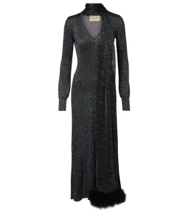 Valentino Feather-trimmed lamé maxi dress | Thumbnail 1 Valentino Feather-trimmed lamé maxi dress | Thumbnail 1