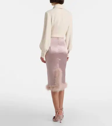 Valentino Feather-trimmed high-rise midi skirt | Thumbnail 2
