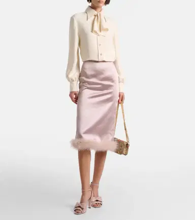 Valentino Feather-trimmed high-rise midi skirt | Thumbnail 4