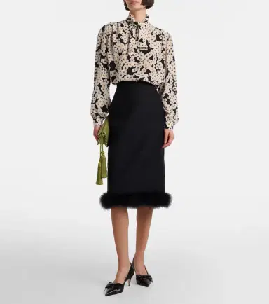 Valentino Crepe Couture feather-trimmed midi skirt | Thumbnail 3 Valentino Crepe Couture feather-trimmed midi skirt | Thumbnail 3